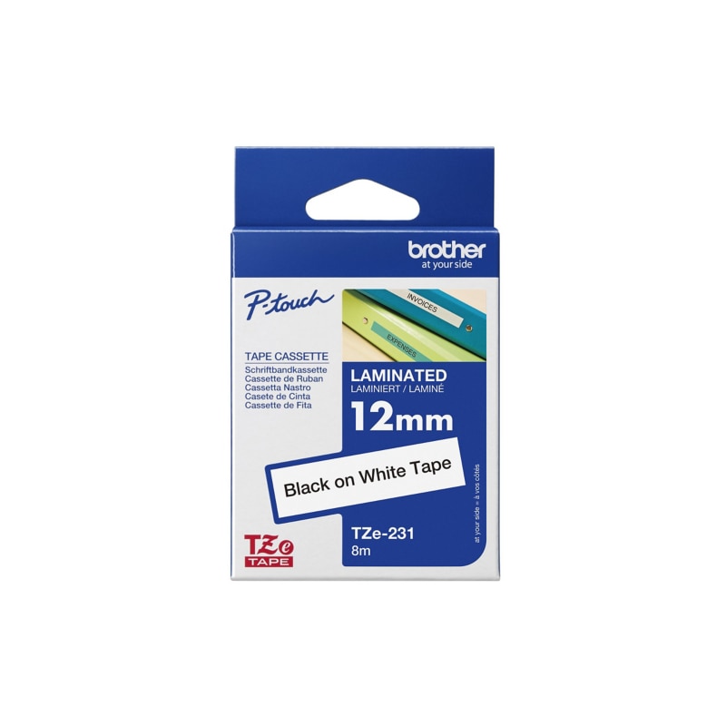 Ruban Brother TZe-231 noir sur blanc 12 mm